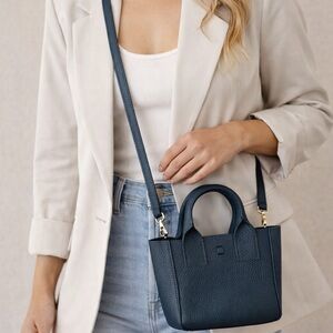 Yvonne Kone Navy Blue Leather Mini Tote – Made in Italy